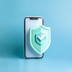 A smartphone with a protective shield icon, symbolizing security and digital protection in a modern, minimalistic design.