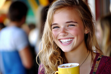 Social media marketing team collaborates over coffee during campaign planning session at local cafe