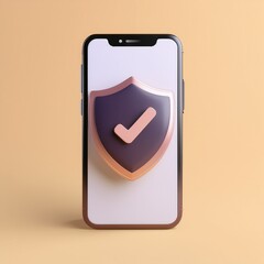 A smartphone displays a shield icon with a checkmark, symbolizing security and protection against digital threats.