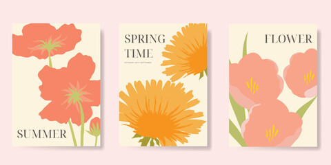Modern floral card background vector. Minimal hand drawn botanical flowers template background. Design illustration for wedding, vip cover, poster, rsvp modern card, birthday party.