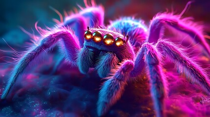 dreamy colorful fantasy spider with fluffy neon fur glowing eyes and magical web perfect for mystical surreal and exotic fantasy art inspired creations