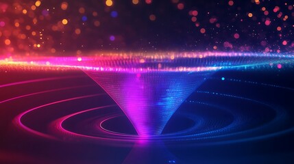 vibrant conceptual funnel chart in neon colors with abstract background for modern marketing business sales analytics and infographic design projects