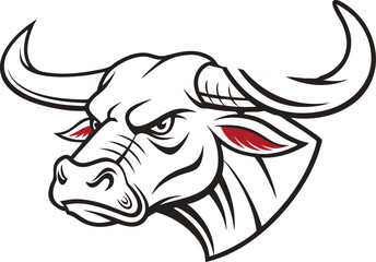 Bold Bull Silhouette Logo Monochrome Vector Illustration of Buffalo, Ox, and Cow Head Design.