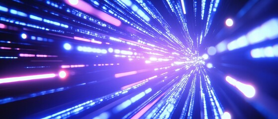 Naklejka premium Abstract blue and pink light streaks converging towards a central point.