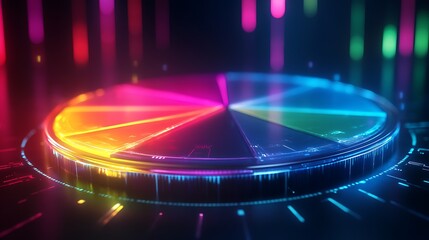 vibrant abstract pie chart with neon effects and futuristic background highlighting colorful business data visualization for presentations and creative projects
