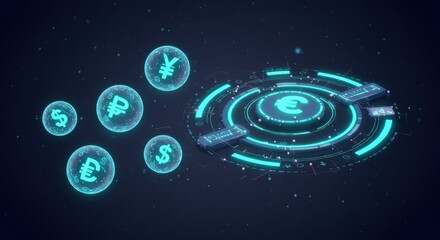 Global Currency Exchange Futuristic Interface:  Digital Money Transfer and International Finance Technology