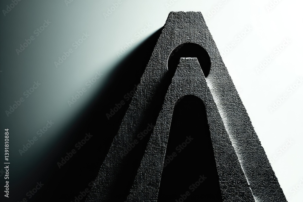 Poster abstract sculpture of geometric shapes displaying strong shadows in light