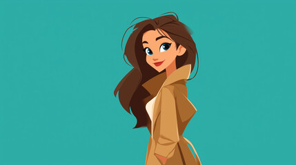 Stylish Brunette Woman in Beige Trench Coat