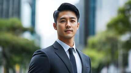 professional asian businessman in suit confident corporate executive standing in modern city lifestyle entrepreneur success career growth urban leadership