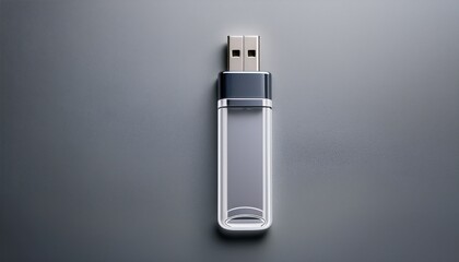 グレーのマットな背景に置かれたUSBメモリが、透明感のあるデザインで学生用としてデジタル学習を支える実用的なツールであることを静かに強調している

