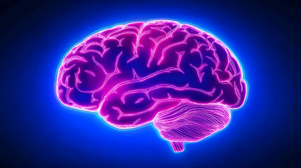Glowing human brain, medical science, dark background, health