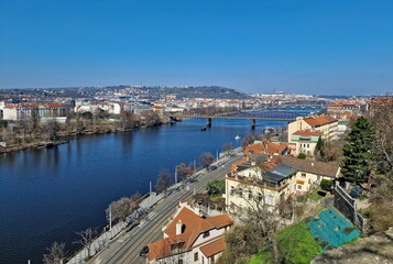 Fototapeta premium View from the walls of Vyšehrad to the city of Prague, Czech Republic, Europe.