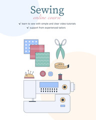 Banner on the topic Sewing clothes, tailor. Vector illustration. For tailors, studios, sewing workshops