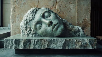 Sleeping head sculpture, stone