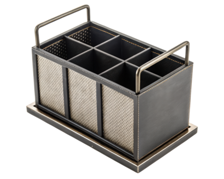Stylish organizer with multiple compartments for storage on a transparent background
