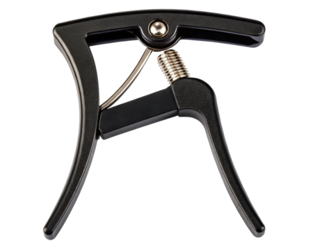 Durable capo designed for string instruments and music on a transparent background