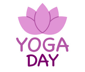 Yoga day concept. Lotus flower sign. Purple blossom lotus. Flat Vector illustration isolated on white background
