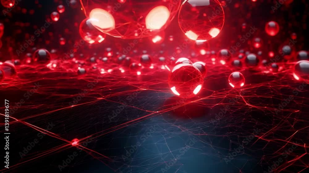 Poster lots of beautiful chaotic and slow translucent spheres on a dark background. suitable for abstract d