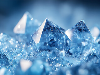 Obraz premium Sparkling ice crystals on frozen surface, background blur, cold, winter, nature scene, advertising