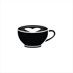 Cup Latte Art Silhouette Icon - Black and White Vector