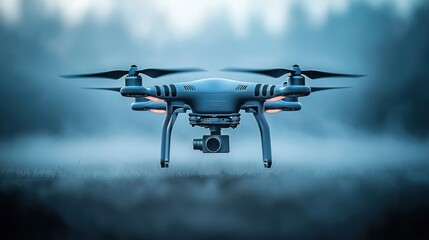 Drone in a misty field