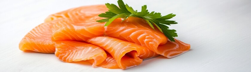 sliced salmon with garnish clipart, fine dining visual, vector clarity, isolated on white background