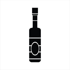 Wine Bottle Silhouette Icon - Black and White Vector