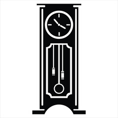 Grandfather Clock Silhouette Icon - Black and White Vector