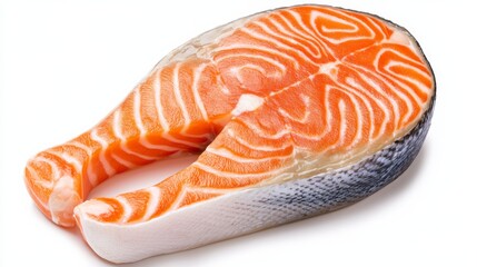 thick cut salmon steak clipart, premium seafood, soft shadows, isolated on white background