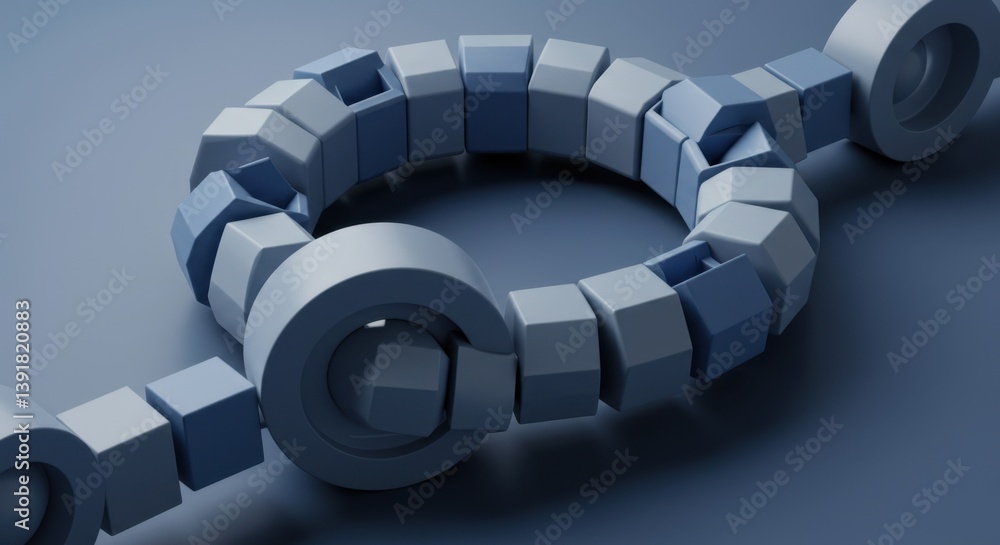 Poster abstract 3d render: interlocking geometric forms in a serene blue hues, exploring design and structu