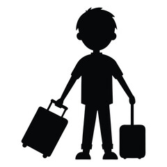 Silhouette of a young boy walking with a trolley bag in each hand. A dynamic travel scene symbolizing adventure, movement, and youthful exploration.