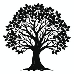 Obraz premium Vector tree silhouette with roots, a nature illustration of spring growth and autumn leaves