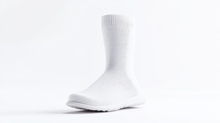 White Sock Shoe Minimalist Style High-quality studio lighting Three-quarter angled shot Soft texture detail Displaying comfort Clean white background Pure bright mood Ecommerce product shot