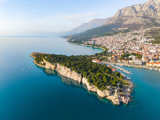 Aerial panoramic view of St. Peter Forest Park, Makarska riviera, Dalmatia region, Croatia
