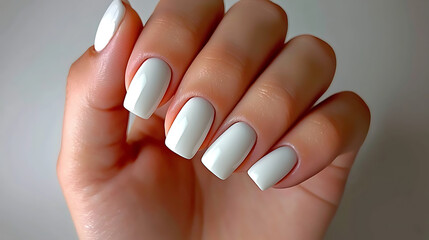 A hand holding a white fingernail polish bottle. Generated using AI.