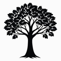 Obraz premium Green nature illustration of a tree silhouette with leaves, a spring and summer symbol in a forest art design