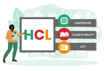 HCL - Hardware Compatibility List acronym. business concept background. vector illustration concept with keywords and icons. lettering illustration with icons for web banner, flyer, landing