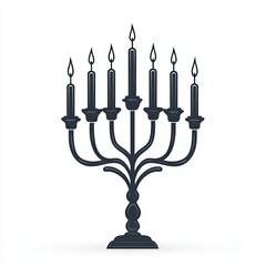 Menorah with lit candles in black outline, celebrating faith and light