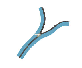 Vector illustration of a partially opened blue zipper. Suitable for themes related to tailoring, sewing, fashion design, or clothing accessories