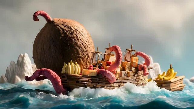 Coconut kraken ship, food-based