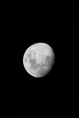 High-definition image of the waxing gibbous moon captured against a black sky. A minimalist and striking view of Earth’s natural satellite, ideal for scientific use, education, editorial projects...