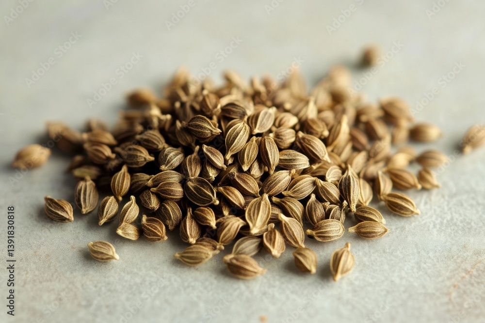 Poster detailed view of coriander seeds showcasing their unique texture and shape, perfect for culinary use