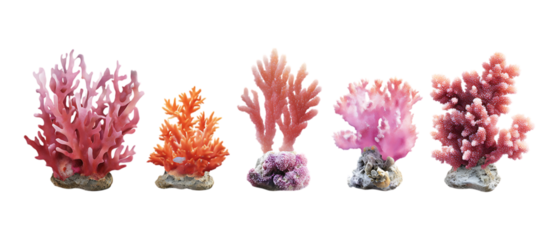 Pack of Coral Icon set of Five Different Poses set Against Transparent Background for Marine Design, UI Elements, or Educational Ocean Projects