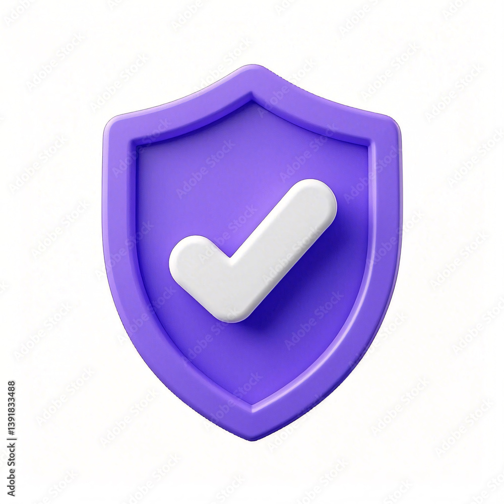 Poster security shield icon - purple 3d design verification symbol isolated transparent white background st