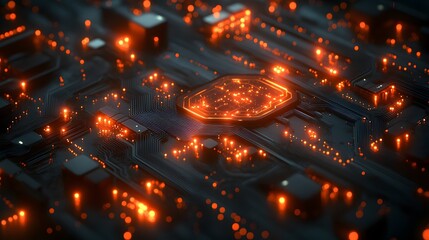 Fototapeta premium a close up of a computer circuit board with glowing lights