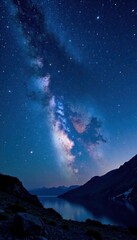 Starry Night Sky in Dark Blue Frame With Sparkling Glitter, dark blue frame, glitter bokeh, magical atmosphere