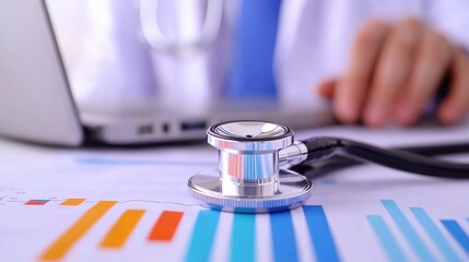 a stethoscope on report, digital data to acoustic diagnostics, modern medicine combines technology and medical expertise for thorough patient examinations. instrument readings for comprehensive care