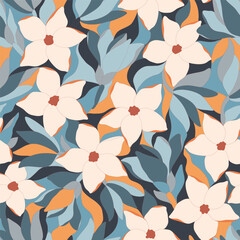 Artistic botanical vector background. Decorative seamless pattern with abstract shapes of leaves and herbs. Artisanal allover print in style of stained glass, for fabric, textile, paper, package