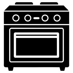 Black & White Oven Vector Icon Kitchen Appliance Silhouette.