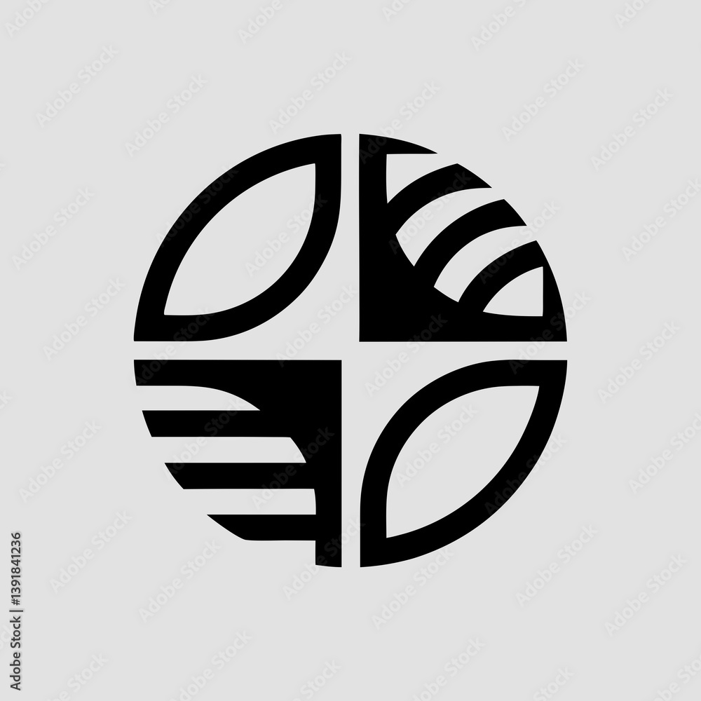 Poster Abstract circular design with leaf and stripe elements
